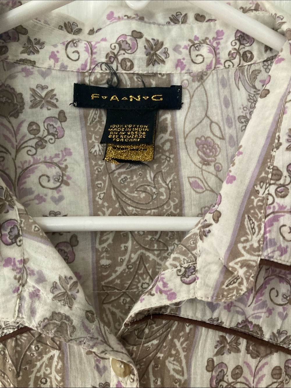 Fossil Cream Shirt with Taupe and Light Purple Paisley Print - Picture 4 of 7